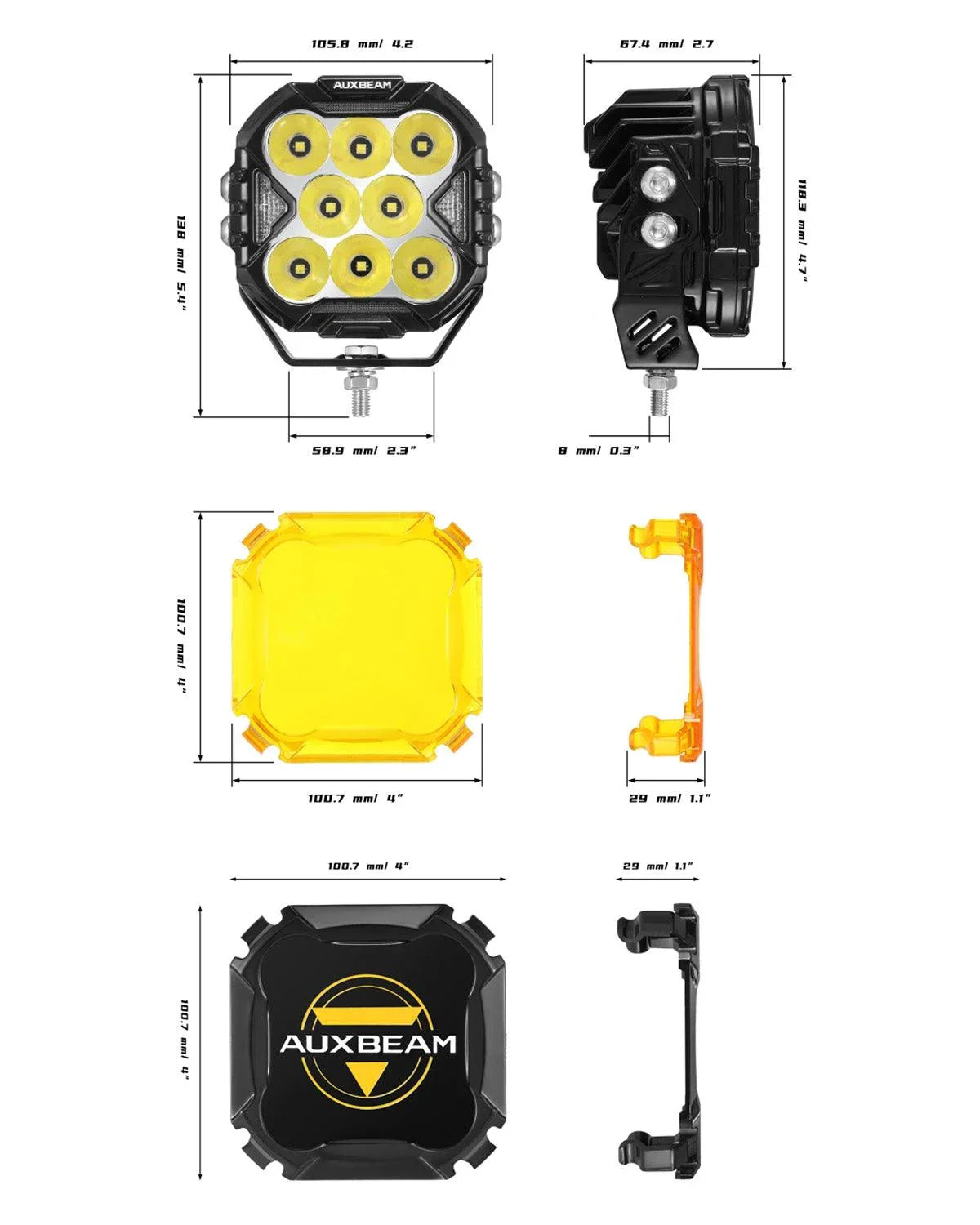 CUBE-Z Series 4 Inch LED Pod Lights with White DRL & Amber Turn Signal
