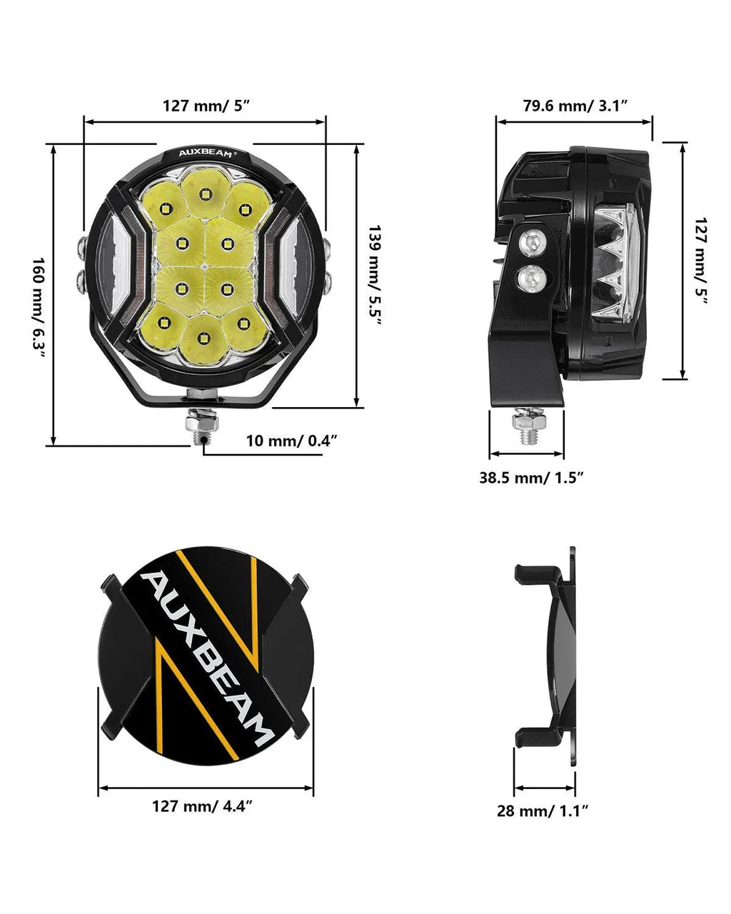 V-ULTRA Series 5 Inch LED Side Shooter Amber Pod Lights with Amber DRL