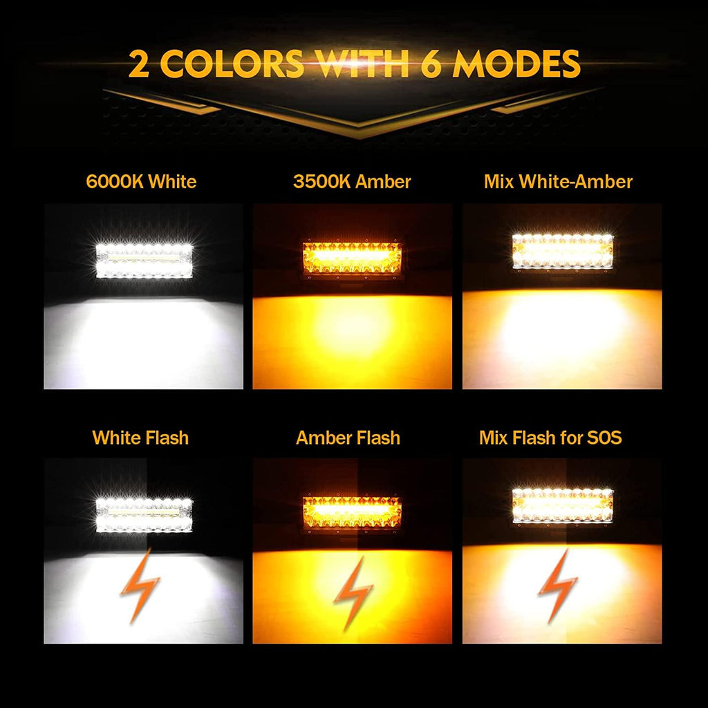 6 Modes White & Amber LED Light Bar (Small Sizes)