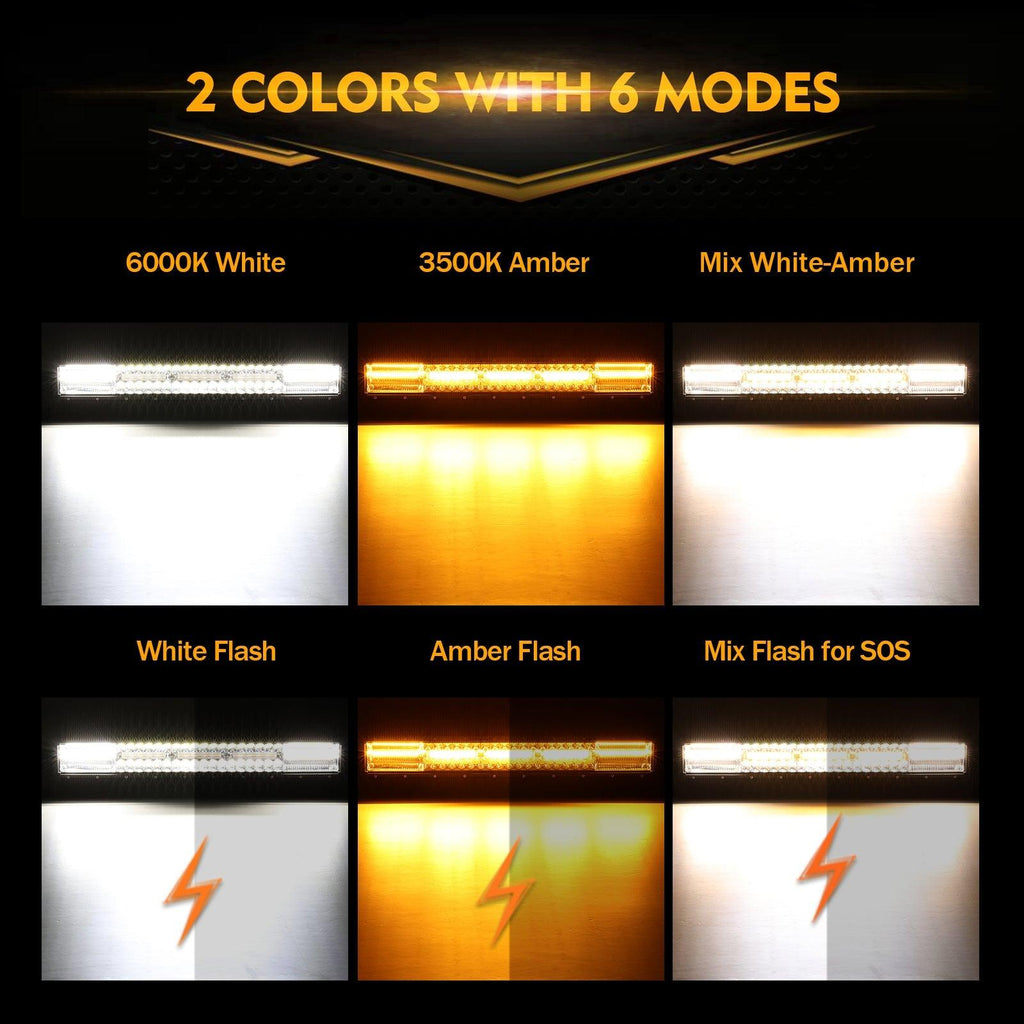 6 Modes White & Amber LED Light Bar (Large Sizes)