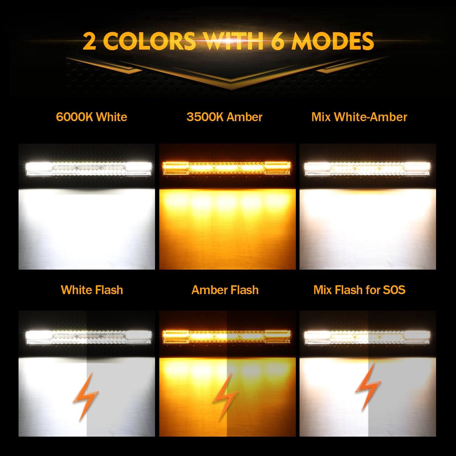 6 Modes White & Amber LED Light Bar (Large Sizes)