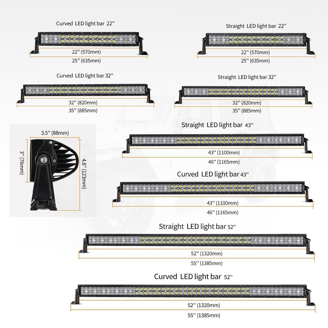 5D Series 22 Inch/32 Inch/42 Inch/50 Inch/52 Inch Combo Beam Straight/Curved Double Row LED Light Bar